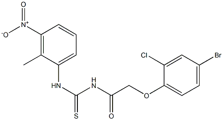 N-[2-(4-bromo-2-chlorophenoxy)acetyl]-N'-(2-methyl-3-nitrophenyl)thiourea Struktur