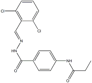 N-[4-({2-[(E)-(2,6-dichlorophenyl)methylidene]hydrazino}carbonyl)phenyl]propanamide Struktur