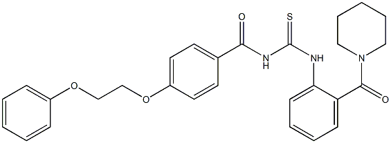 N-[4-(2-phenoxyethoxy)benzoyl]-N'-[2-(1-piperidinylcarbonyl)phenyl]thiourea Struktur