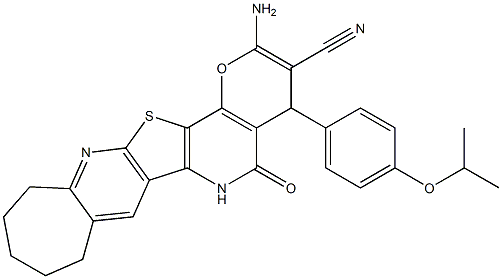 2-amino-4-(4-isopropoxyphenyl)-5-oxo-4,5,6,8,9,10,11,12-octahydrocyclohepta[b]pyrano[2'',3'':4',5']pyrido[2',3':4,5]thieno[3,2-e]pyridine-3-carbonitrile Struktur