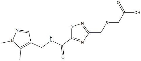 ({[5-({[(1,5-dimethyl-1H-pyrazol-4-yl)methyl]amino}carbonyl)-1,2,4-oxadiazol-3-yl]methyl}thio)acetic acid Struktur