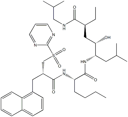 (2S,4S,5S)-N-(2-Methylpropyl)-5-[[(2S)-2-[[(2S)-2-(1-naphtylmethyl)-3-(pyrimidin-2-ylsulfonyl)propanoyl]amino]-1-oxohexyl]amino]-2-ethyl-4-hydroxy-7-methyloctanamide Struktur