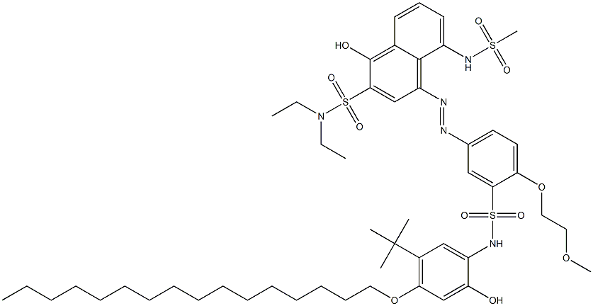 5-[2-(N,N-Diethylsulfamoyl)-1-hydroxy-5-methylsulfonylamino-4-naphtylazo]-N-(4-hexadecyloxy-2-hydroxy-5-tert-butylphenyl)-2-(2-methoxyethoxy)benzenesulfonamide Struktur