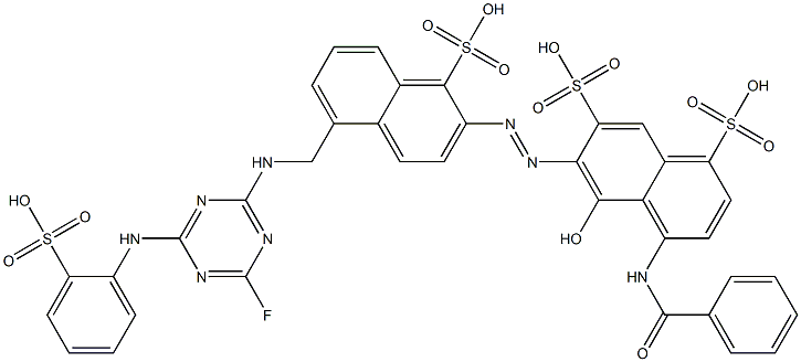 4-(Benzoylamino)-6-[[5-[[[4-fluoro-6-[(2-sulfophenyl)amino]-1,3,5-triazin-2-yl]amino]methyl]-1-sulfonaphthalen-2-yl]azo]-5-hydroxy-1,7-naphthalenedisulfonic acid Struktur