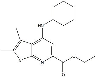 5,6-Dimethyl-4-(cyclohexylamino)thieno[2,3-d]pyrimidine-2-carboxylic acid ethyl ester Struktur