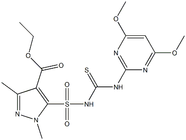 1,3-Dimethyl-5-[[(4,6-dimethoxypyrimidin-2-yl)thiocarbamoyl]sulfamoyl]-1H-pyrazole-4-carboxylic acid ethyl ester Struktur