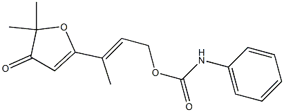 N-Phenylcarbamic acid [(E)-3-[(4,5-dihydro-5,5-dimethyl-4-oxofuran)-2-yl]-2-butenyl] ester Struktur