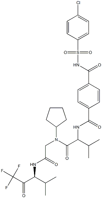 N-[(1S)-1-[[[Cyclopentyl][[[1-(trifluoroacetyl)-2-methylpropyl]carbamoyl]methyl]amino]carbonyl]-2-methylpropyl]-N'-[(4-chlorophenyl)sulfonyl]terephthalamide Struktur