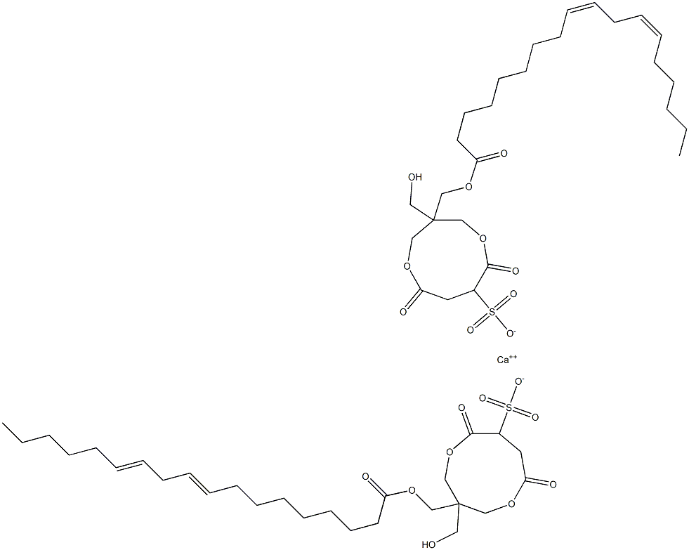 Bis[1-[[[(9Z,12Z)-1-oxo-9,12-octadecadien-1-yl]oxy]methyl]-1-(hydroxymethyl)-4,7-dioxo-3,8-dioxacyclononane-6-sulfonic acid]calcium salt Struktur