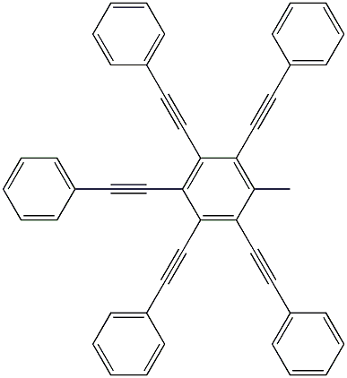 1-Methyl-2,3,4,5,6-pentakis(phenylethynyl)benzene Struktur