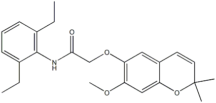 2-[[2,2-Dimethyl-7-methoxy-2H-1-benzopyran-6-yl]oxy]-2',6'-diethylacetanilide Struktur