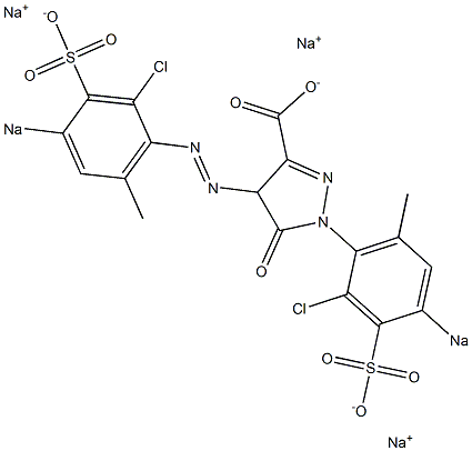 5-Oxo-4,5-dihydro-1-(2-chloro-6-methyl-4-sodiosulfophenyl)-4-[(2-chloro-6-methyl-4-sodiosulfophenyl)azo]-1H-pyrazole-3-carboxylic acid sodium salt Struktur