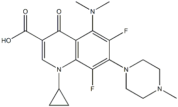 1-Cyclopropyl-6,8-difluoro-1,4-dihydro-5-dimethylamino-7-(4-methyl-1-piperazinyl)-4-oxoquinoline-3-carboxylic acid Struktur