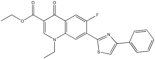 1,4-Dihydro-1-ethyl-4-oxo-6-fluoro-7-(4-phenylthiazol-2-yl)quinoline-3-carboxylic acid ethyl ester Struktur