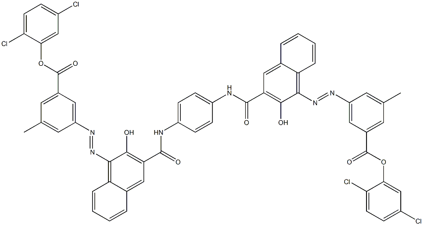 1,4-Bis[1-[[3-methyl-5-(2,5-dichlorophenoxycarbonyl)phenyl]azo]-2-hydroxy-3-naphthoylamino]benzene Struktur