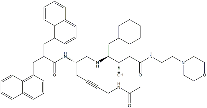 (3S,4S)-4-[[(2S)-2-[2,2-Bis(1-naphthalenylmethyl)-1-oxoethylamino]-6-acetylamino-4-hexynyl]amino]-5-cyclohexyl-3-hydroxy-N-(2-morpholinoethyl)pentanamide Struktur