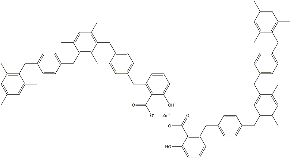 Bis[6-[4-[3-[4-(mesitylmethyl)benzyl]-2,4,6-trimethylbenzyl]benzyl]salicylic acid]zinc salt Struktur