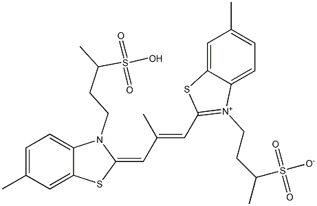 6-Methyl-2-[2-methyl-3-[6-methyl-3-(3-sulfobutyl)benzothiazol-2(3H)-ylidene]-1-propenyl]-3-(3-sulfonatobutyl)benzothiazol-3-ium Struktur