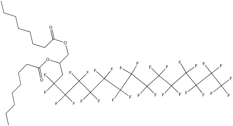 Dioctanoic acid 4,4,5,5,6,6,7,7,8,8,9,9,10,10,11,11,12,12,13,13,14,14,15,15,16,16,17,17,17-nonacosafluoro-1,2-heptadecanediyl ester Struktur