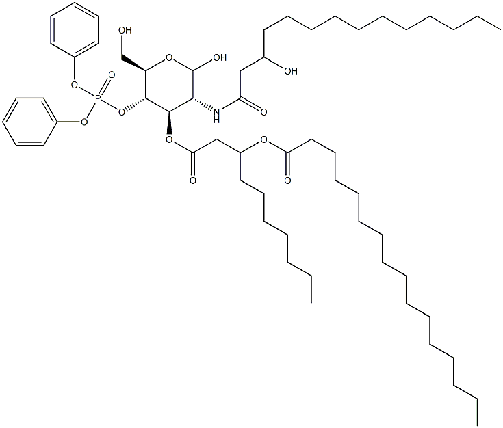 4-O-(Diphenoxyphosphinyl)-3-O-[3-(palmitoyloxy)decanoyl]-2-[(3-hydroxymyristoyl)amino]-2-deoxy-D-glucopyranose Struktur