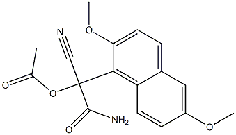 2-(2,6-Dimethoxy-1-naphtyl)-2-cyano-2-acetoxyacetamide Struktur