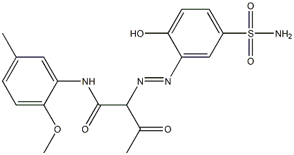 2-[2-Hydroxy-5-(sulfamoyl)phenylazo]-3-oxo-N-(2-methoxy-5-methylphenyl)butanamide Struktur