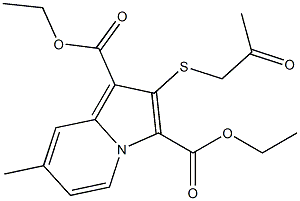 2-(2-Oxopropylthio)-7-methylindolizine-1,3-dicarboxylic acid diethyl ester Struktur