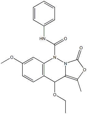 3-Methyl-4-ethoxy-7-methoxy-9-phenylcarbamoyl-4,9-dihydro-9,9a-diaza-1H-naphtho[2,3-c]furan-1-one Struktur