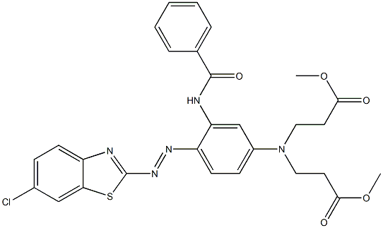 2-[2-Benzoylamino-4-[bis(2-methoxycarbonylethyl)amino]phenylazo]-6-chlorobenzothiazole Struktur