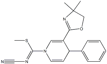 N-Cyano-4-phenyl-3-(4,4-dimethyl-2-oxazolin-2-yl)pyridine-1(4H)-carbimidothioic acid S-methyl ester Struktur