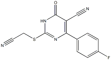 3,4-Dihydro-6-(4-fluorophenyl)-2-[(cyanomethyl)thio]-4-oxopyrimidine-5-carbonitrile Struktur