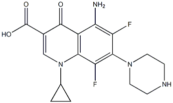 1-Cyclopropyl-4-oxo-5-amino-6,8-difluoro-1,4-dihydro-7-piperazinoquinoline-3-carboxylic acid Struktur