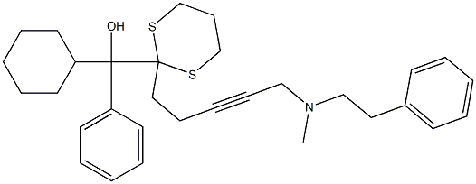 Cyclohexyl(phenyl)[2-[5-[N-methyl-N-(2-phenylethyl)amino]-3-pentynyl]-1,3-dithian-2-yl]methanol Struktur