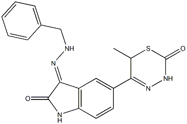 1,3-Dihydro-3-(2-benzylhydrazono)-5-[(6-methyl-2-oxo-3,6-dihydro-2H-1,3,4-thiadiazine)-5-yl]-2H-indole-2-one Struktur