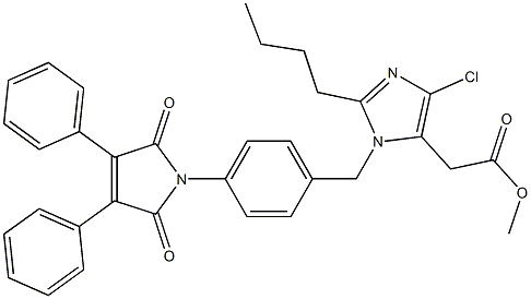 2-Butyl-4-chloro-1-[4-[(2,5-dihydro-2,5-dioxo-3,4-diphenyl-1H-pyrrol)-1-yl]benzyl]-1H-imidazole-5-acetic acid methyl ester Struktur