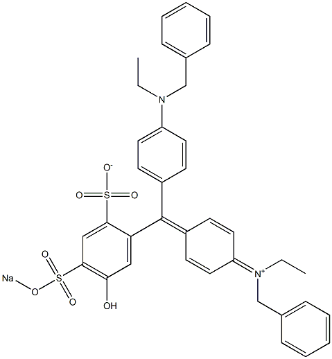 N-Ethyl-N-[4-[[4-[ethyl(phenylmethyl)amino]phenyl][5-hydroxy-2-sulfonato-4-(sodiosulfo)phenyl]methylene]-2,5-cyclohexadien-1-ylidene]benzenemethanaminium Struktur