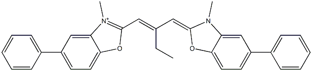 2-[2-Ethyl-3-(2,3-dihydro-3-methyl-5-phenylbenzoxazole-2-ylidene)-1-propenyl]-3-methyl-5-phenylbenzoxazole-3-ium Struktur