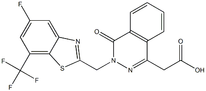 3-[(5-Fluoro-7-trifluoromethyl-2-benzothiazolyl)methyl]-3,4-dihydro-4-oxophthalazine-1-acetic acid Struktur