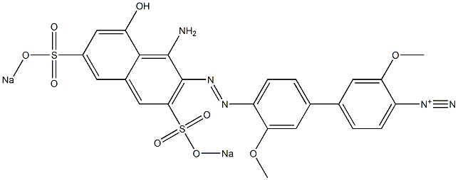 3,3'-Dimethoxy-4'-[1-amino-8-hydroxy-3,6-bis(sodiooxysulfonyl)-2-naphtylazo]biphenyl-4-diazonium Struktur