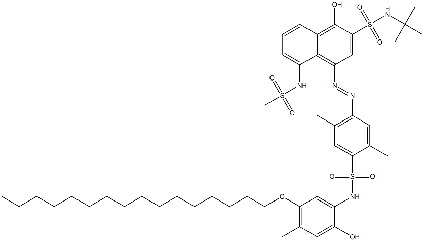 N-(2-Hydroxy-4-methyl-5-hexadecyloxyphenyl)-2,5-dimethyl-4-(4-hydroxy-3-tert-butylaminosulfonyl-8-methylsulfonylamino-1-naphtylazo)benzenesulfonamide Struktur