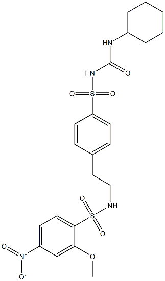 1-Cyclohexyl-3-[[p-[2-[[(2-methoxy-4-nitrophenyl)sulfonyl]amino]ethyl]phenyl]sulfonyl]urea Struktur