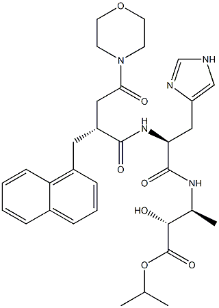 (2R,3S)-3-[N-[(2R)-3-(Morpholinocarbonyl)-2-[(naphthalen-1-yl)methyl]propionyl]-L-histidyl]amino-2-hydroxybutanoic acid isopropyl ester Struktur