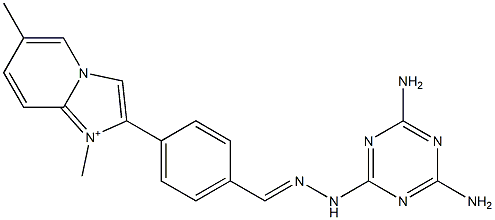 1,6-Dimethyl-2-[4-[2-(4,6-diamino-1,3,5-triazin-2-yl)hydrazonomethyl]phenyl]imidazo[1,2-a]pyridin-1-ium Struktur