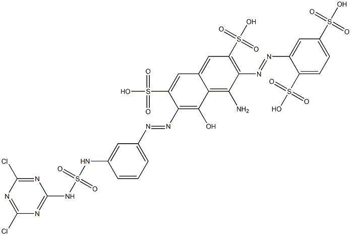 2-(2,5-Disulfophenylazo)-7-[3-[[[4,6-dichloro-1,3,5-triazin-2-yl]amino]sulfonylamino]phenylazo]-1-amino-8-hydroxynaphthalene-3,6-disulfonic acid Struktur