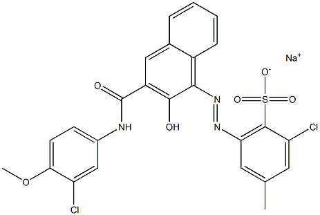 2-Chloro-4-methyl-6-[[3-[[(3-chloro-4-methoxyphenyl)amino]carbonyl]-2-hydroxy-1-naphtyl]azo]benzenesulfonic acid sodium salt Struktur