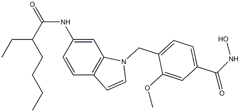 4-[6-(2-Ethylhexanoylamino)-1H-indol-1-ylmethyl]-3-methoxy-N-hydroxybenzamide Struktur