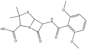 6-(2,6-Dimethoxyphenylcarbonylamino)-3,3-dimethyl-7-oxo-4-thia-1-azabicyclo[3.2.0]heptane-2-carboxylic acid Struktur