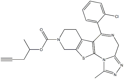 1-Methyl-6-(2-chlorophenyl)-9-[(1-methyl-3-butynyloxy)carbonyl]-7,8,9,10-tetrahydro-4H-pyrido[4',3':4,5]thieno[3,2-f][1,2,4]triazolo[4,3-a][1,4]diazepine Struktur