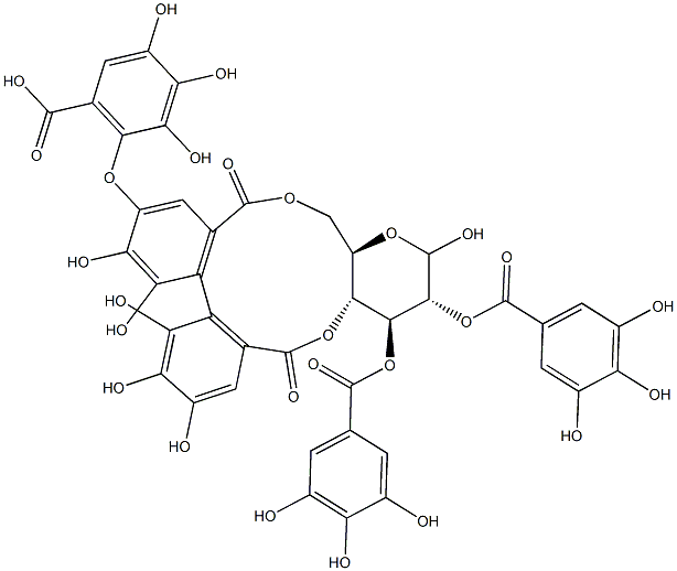 2-O,3-O-Digalloyl-4-O,6-O-[[4'-(2,3,4-trihydroxy-6-carboxyphenoxy)-2,2',3,3',4-pentahydroxy[1,1'-biphenyl]-6,6'-diyl]dicarbonyl]-D-glucopyranose Struktur