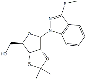 2-O,3-O-(Isopropylidene)-1-[3-(methylthio)-1H-indazol-1-yl]-1-deoxy-D-ribofuranose Struktur